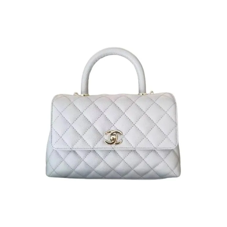 CHANEL Coco Handle Grain Embossed Cow Leather Shoulder Bag, Crossbody Bag, Handbag Trumpets Women's Gray-0