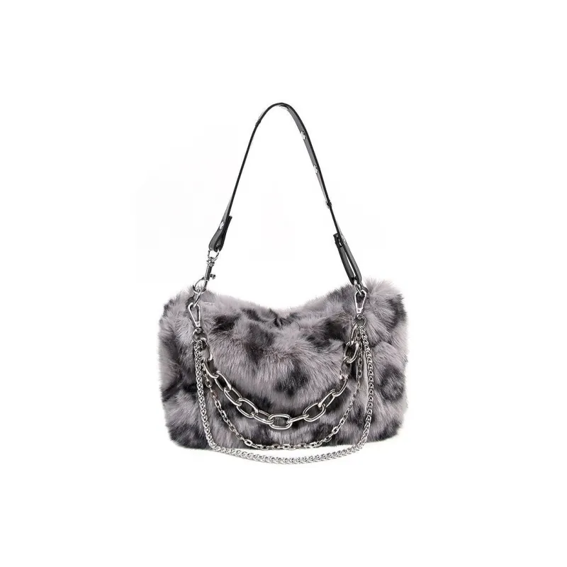 Meow In The Grass Plush Shoulder Bag, Handbag Regular Women's Gray/Ecru/Pink/Apricot-0