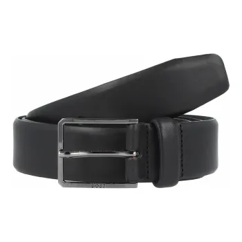 HUGO BOSS Logo Carving Smooth Buckle Leather Belts Men's Black 3CM