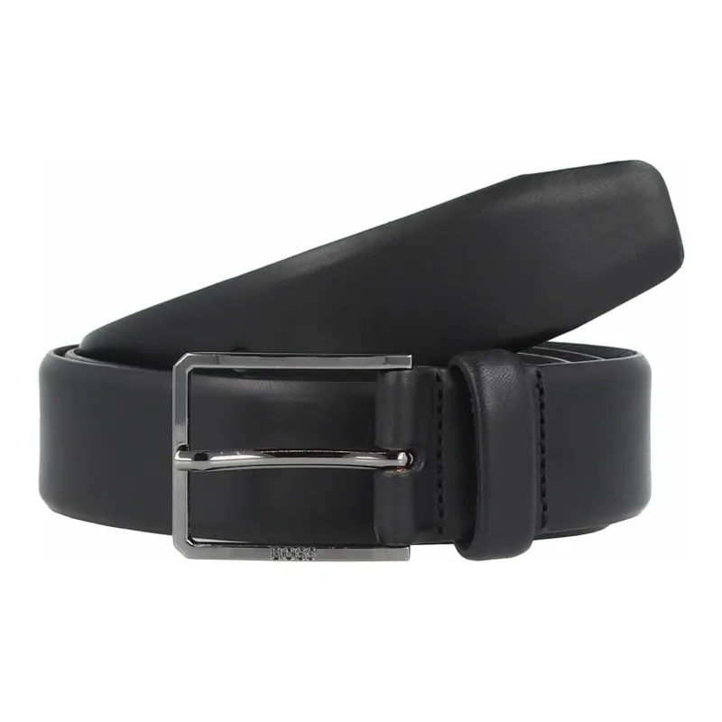 HUGO BOSS Logo Carving, Smooth Buckle Leather Belts Men's Black 3CM-0