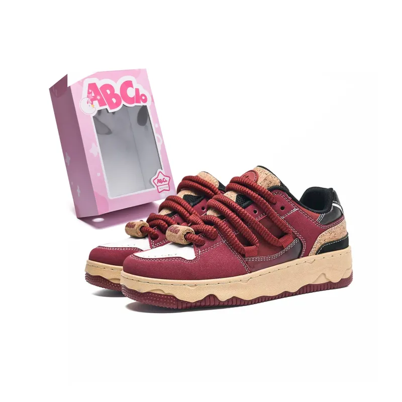 ABCIO Height Increasing Breathable Slip Resistant Low Top Skateboard Shoes Women's Burgundy-1
