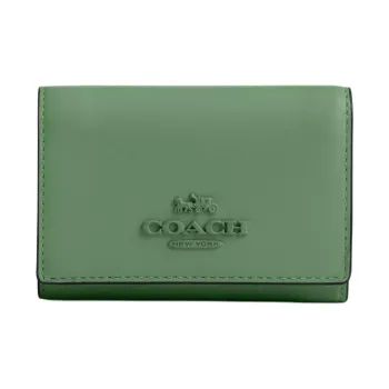 COACH Micro Delicate Calfskin Wallet Mini Women's Silver & Light Green