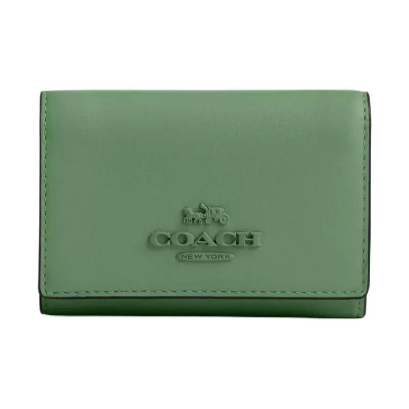 COACH Micro Delicate Calfskin Wallet Mini Women's Silver & Light Green-0