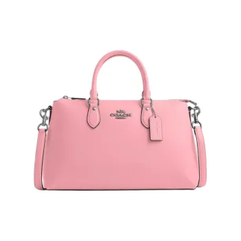COACH Delicate Pebbled Leather Shoulder Bag Crossbody Bag Handbag Large Size Women's Silver & Blossom Pink