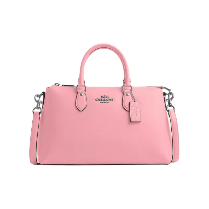 COACH Delicate Pebbled Leather Shoulder Bag Crossbody Bag Handbag Large Size Women's Silver & Blossom Pink-0