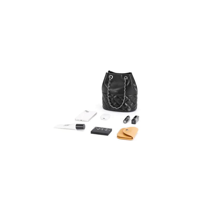 FERIA Split Cow Leather Diamond Pattern Small Perfume Bottle Shoulder Bag Women's Black/Silver/Beige Apricot/Khaki-4
