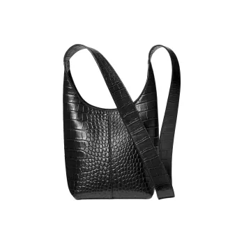 MICHAEL KORS Dede Mini Crocodile Embossed Leather Hobo Bag