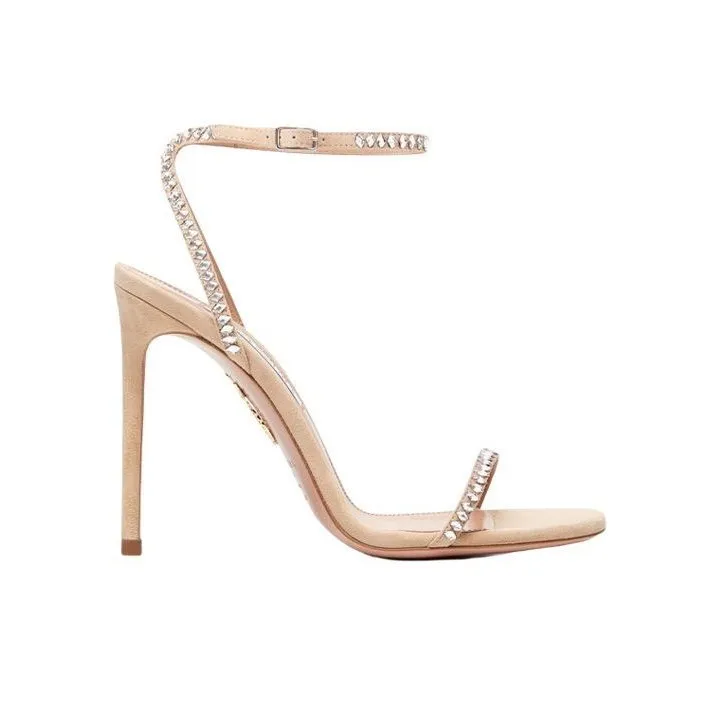 AQUAZZURA Olie Crystal Sandal 105 Strap Sandals Women's Beige-1