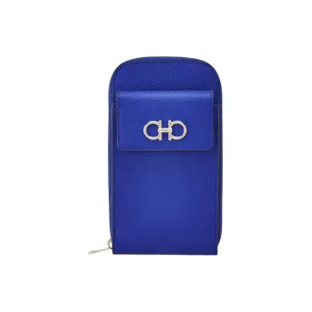 FERRAGAMO GANCINI Stamped Calfskin One Shoulder Crossbody Cell Phone Pouch Women's Blue