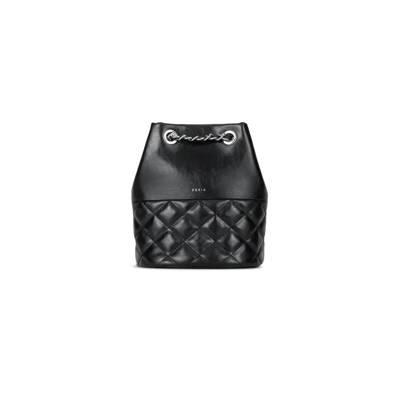 FERIA Split Cow Leather Diamond Pattern Small Perfume Bottle Shoulder Bag Women's Black/Silver/Beige Apricot/Khaki-0