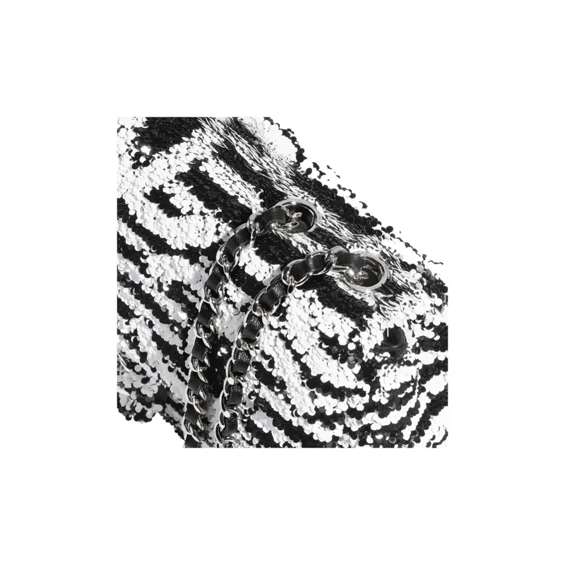 CHANEL Sequins Flap Bag, Crossbody Bag, Shoulder Bag Trumpets Women's Black & White-3