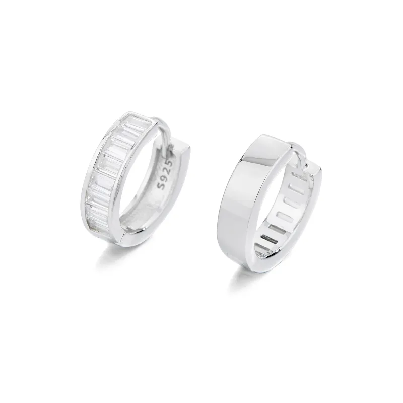 ENFANTIN 925 Sterling Silver Zircon Earrings Unisex-2