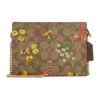 COACH Iconic Canvas Shoulder Bag, Crossbody Bag Trumpets Women's Gold & Khaki Multicolor