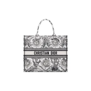 DIOR BookTote Soleil Jouy Print Embroidery Tote Bag, Shopping Bag, Shoulder Bag, Handbag Tubas Women's White & Black
