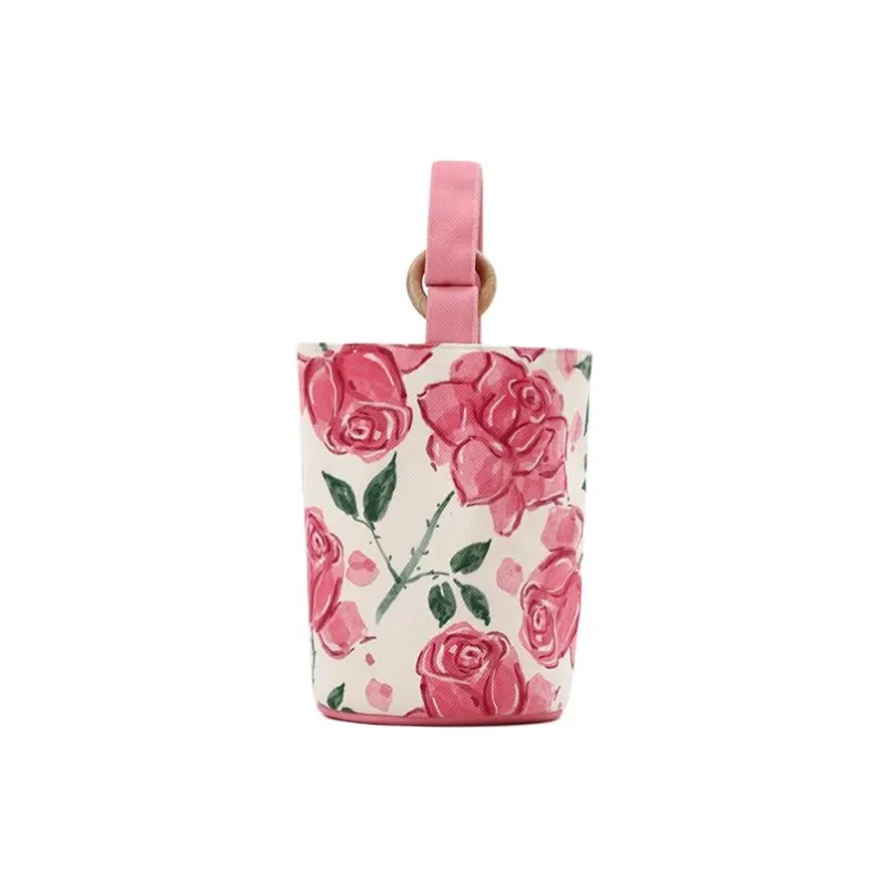 NEARAY Handwritten Script, Collaboration Polyester Bucket Bag Handbag Medium Size Women's Red-0