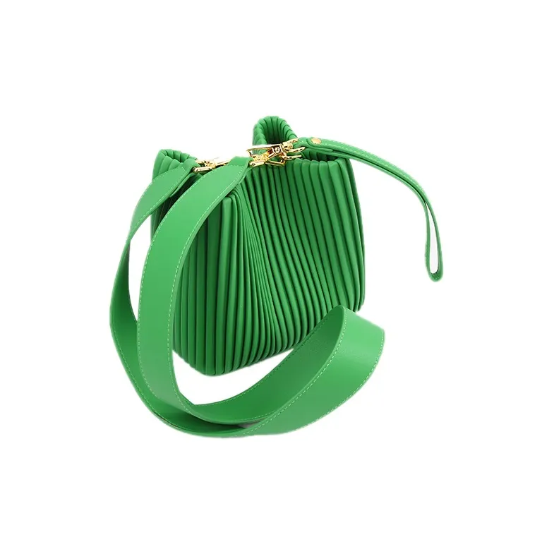 YOCAMU Cow Leather Handheld Bucket Bag Shoulder Bag Small Size Women's White/Green/Gray Green-7