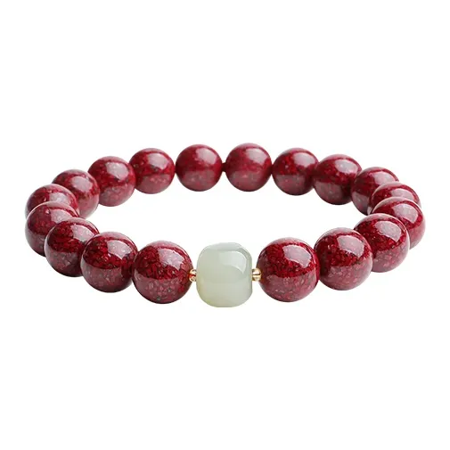 With The Heart Of The Jade Reconstructed Cinnabar Jade Bracelets Unisex-15