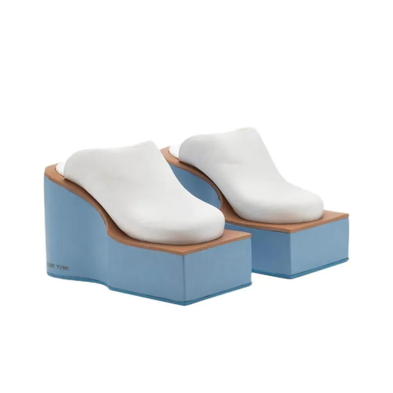 YUME YUME Abrasion-Resistant Wrap-toe Slippers Women's White Blue-2