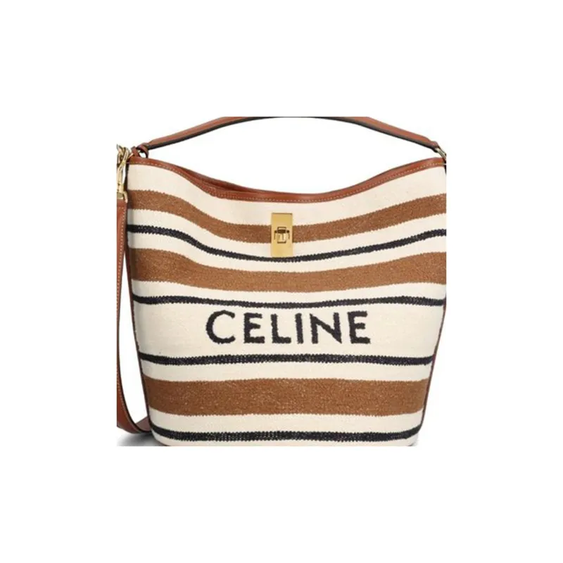 CELINE Calfskin Clutch Shoulder Bag Women's Brown & White-5