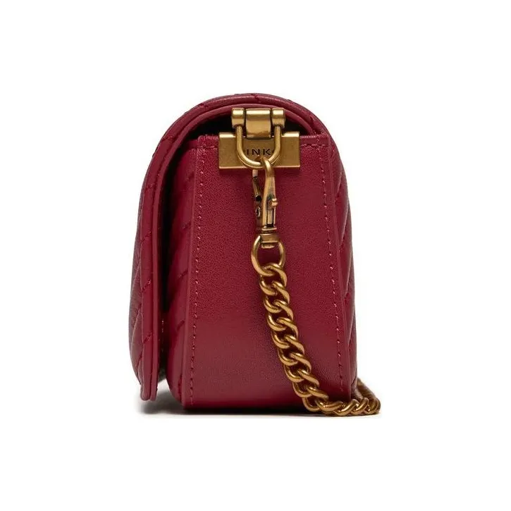 PINKO Sheepskin With Cow Leather Bird Bag, Portable Crossbody Bag, Shoulder Bag Women's Burgundy-1