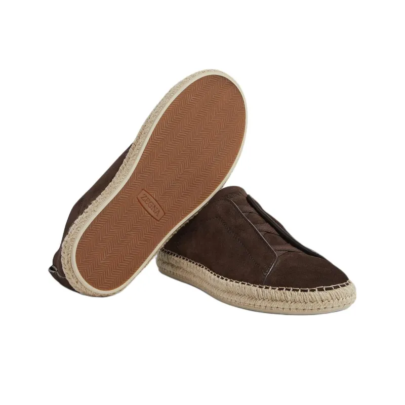 Zegna Suede Triple Stitch Espadrilles Dark Brown-4