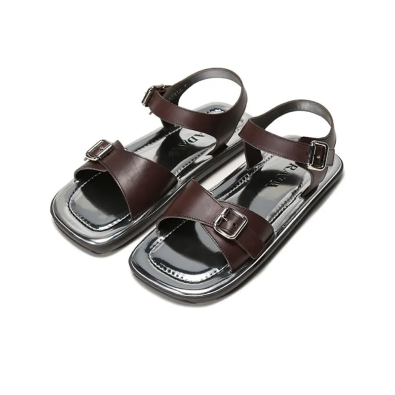 PRADA One Strap Sandals Men's Dark Brown-3