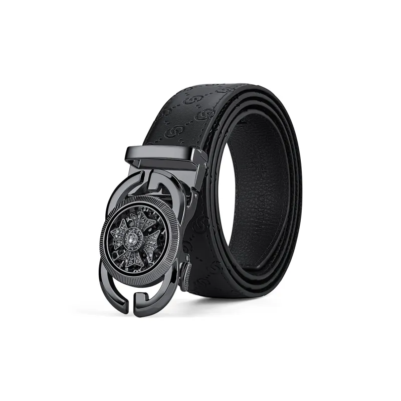 WilliamPOLO Cow Leather Belts Men's Gunmetal, Gold Width 3.5cm-1