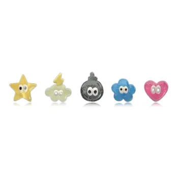 WANLIACC S925 Silver Stud Jelly Five Piece Stud Earrings Set Women's