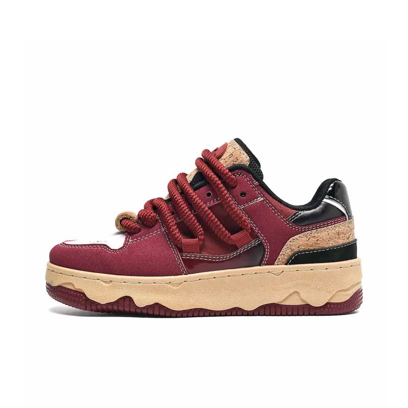 ABCIO Height Increasing Breathable Slip Resistant Low Top Skateboard Shoes Women's Burgundy-0