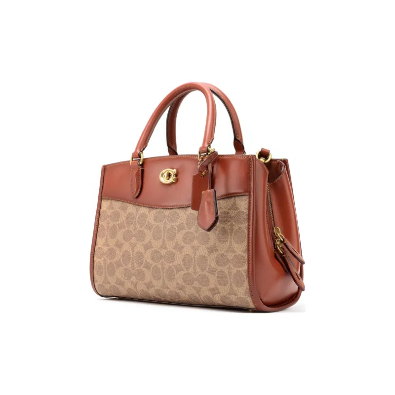 COACH Brooke Coated Canvas With Calfskin Handbag, Shoulder Bag, Crossbody Bag Medium Size Women's Brown & Rusty-1