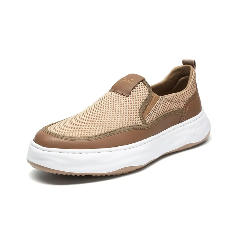 Satchi Height Increasing Wear Resistant Lightweight Breathable Slip Resistant Low Top Skateboard Shoes Men's Khaki 4CM-1