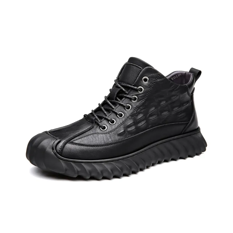 EGCHI Casual Shoes Men Mid Top Black, Brown-0