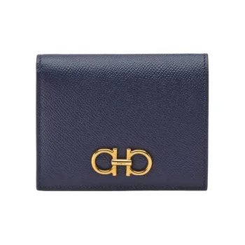 FERRAGAMO GANCINI Stamped Calfskin Wallet Women's Midnight Blue