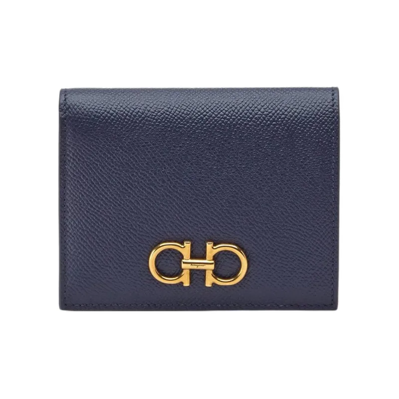 FERRAGAMO GANCINI Stamped Calfskin Wallet Women's Midnight Blue-0