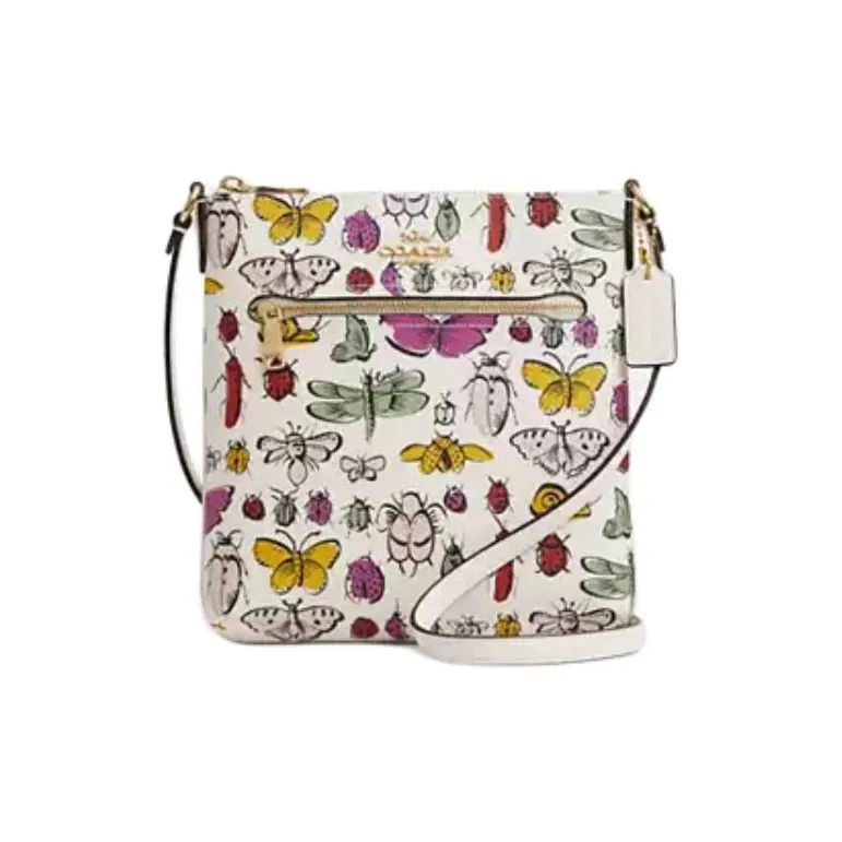 COACH Rowan Canvas Shoulder Bag Crossbody Bag Small Size Women's Gold & Chalk Multicolor-0