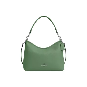 COACH Pebbled Leather Portable Crossbody Bag Shoulder Bag Large Size Women's Silver & Light Green