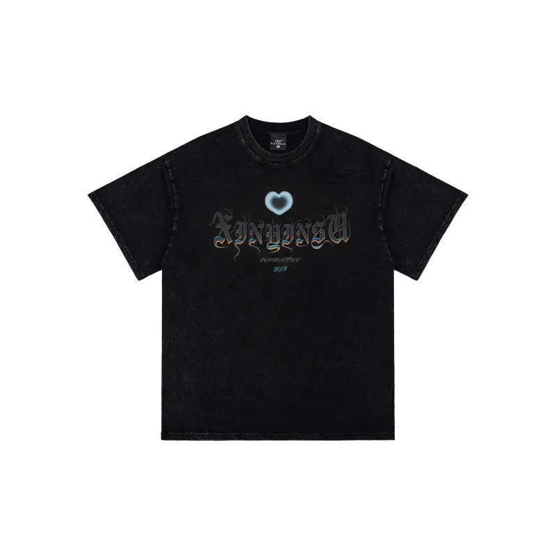 XINYINSU Short Sleeved T Shirts Unisex Faded Black-0