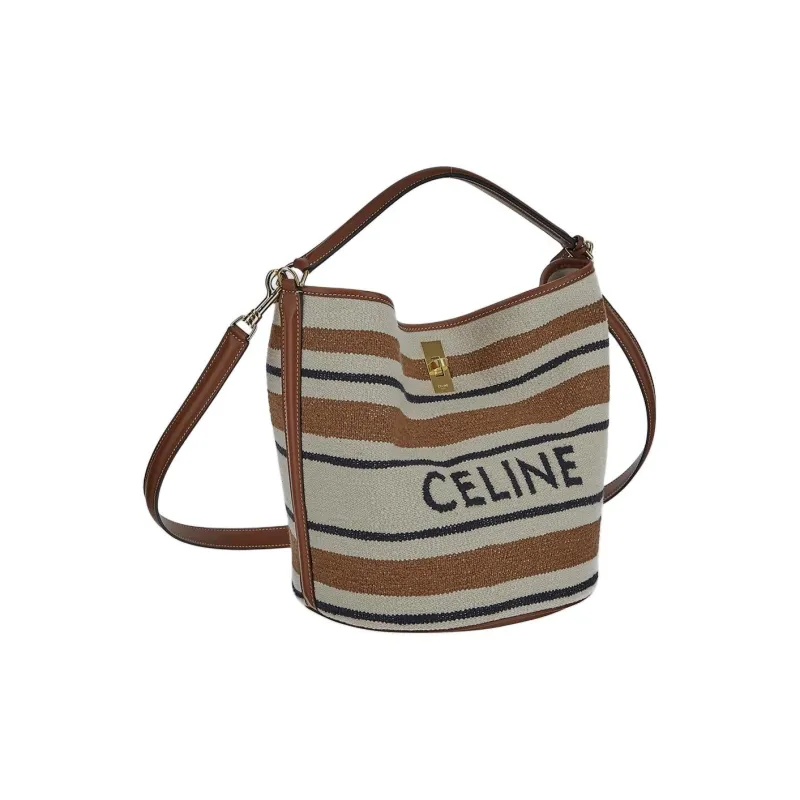 CELINE Calfskin Clutch Shoulder Bag Women's Brown & White-2