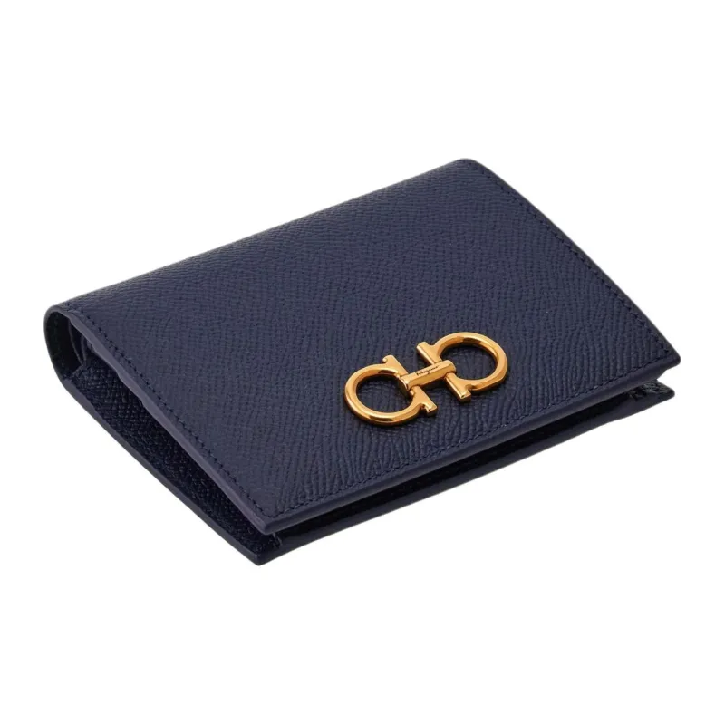 FERRAGAMO GANCINI Stamped Calfskin Wallet Women's Midnight Blue-3