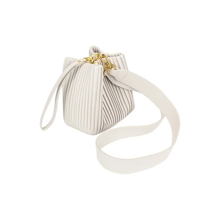 YOCAMU Cow Leather Handheld Bucket Bag Shoulder Bag Small Size Women's White/Green/Gray Green-1