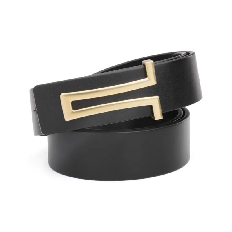 Cows Reign Gold Smooth Buckle Plate Buckle Fashion Business Cow Leather Leather Belts Men's Width 3.4cm-1
