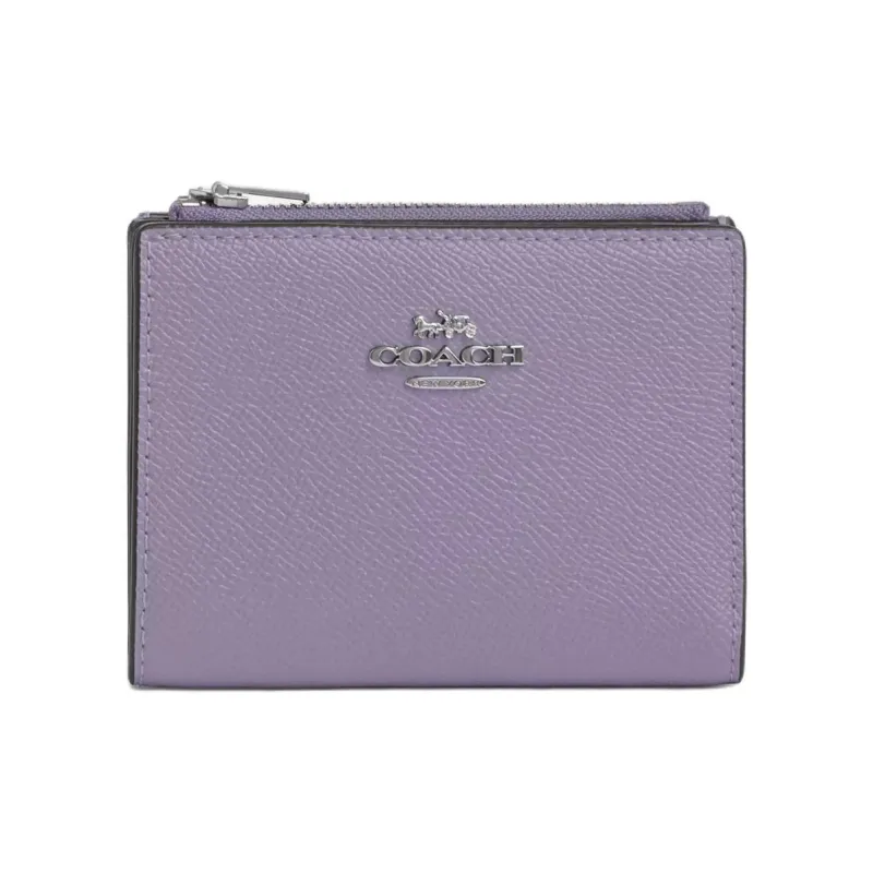 COACH Cross Grain Leather Wallet Mini Women's Silver & Light Purple-0