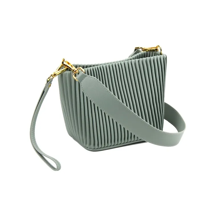 YOCAMU Cow Leather Handheld Bucket Bag Shoulder Bag Small Size Women's White/Green/Gray Green-14