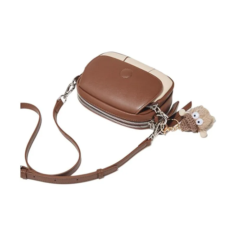 FOXER Split Cow Leather With Synthetic Leather Shoulder Bag, Crossbody Bag Small Size Women's Coffee/Apricot-4
