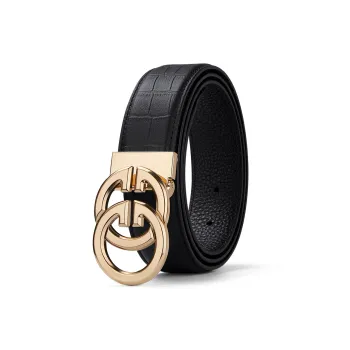 WilliamPOLO Top Grain Cow Leather Leather Belts Men's Gold 3.4cm Wide