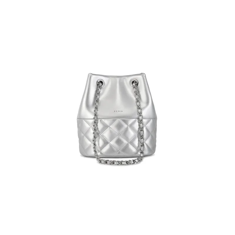 FERIA Split Cow Leather Diamond Pattern Small Perfume Bottle Shoulder Bag Women's Black/Silver/Beige Apricot/Khaki-6