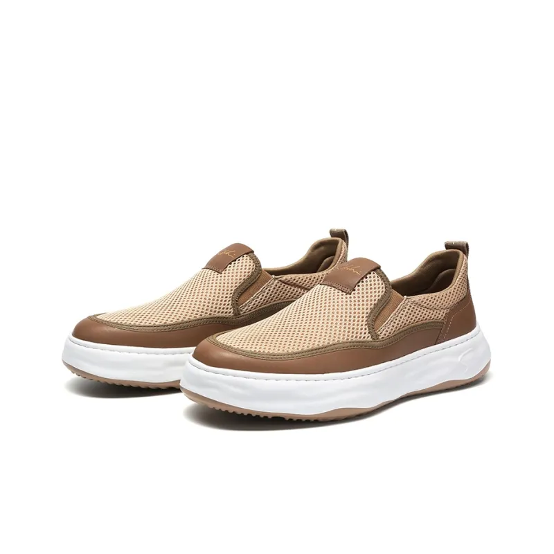 Satchi Height Increasing Wear Resistant Lightweight Breathable Slip Resistant Low Top Skateboard Shoes Men's Khaki 4CM-2