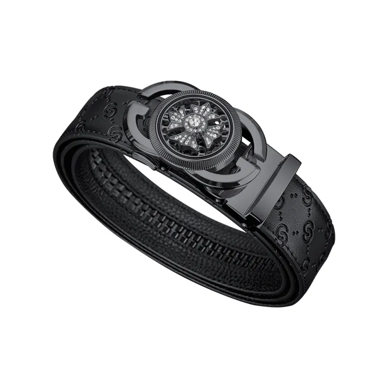 WilliamPOLO Cow Leather Belts Men's Gunmetal, Gold Width 3.5cm-2