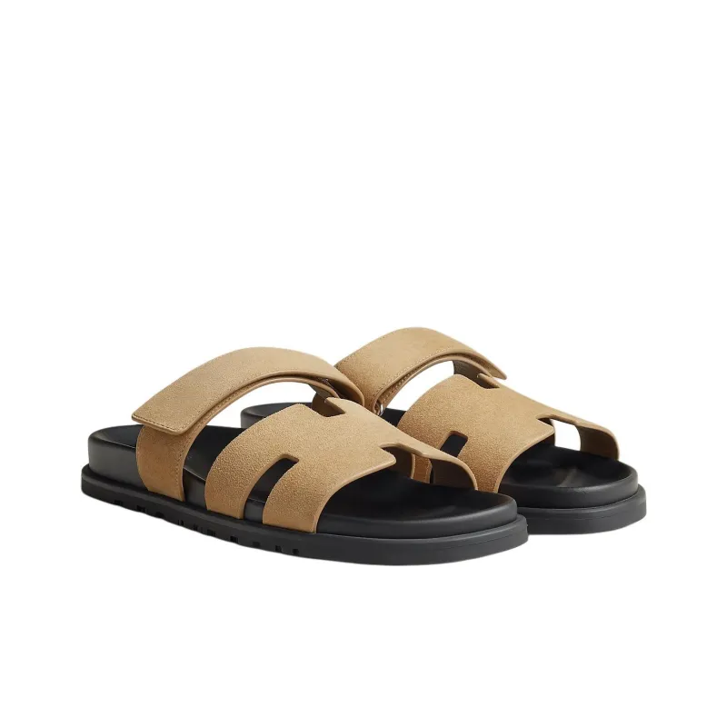 HERMES Chypre Slide Slippers Men's Brown-2