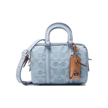 COACH Ruby Fabric With Cow Leather Boston Bag Shoulder Bag Crossbody Bag Handbag Small Size Women's Blue